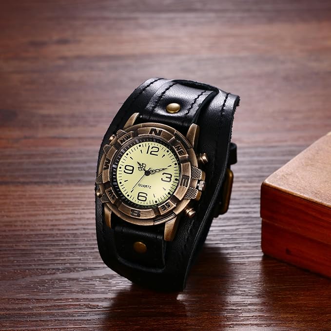 Mens Retro Steampunk Watch Genuine Leather fashion