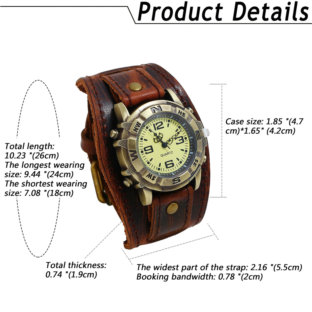 Mens Retro Steampunk Watch Genuine Leather – genuine leather strap