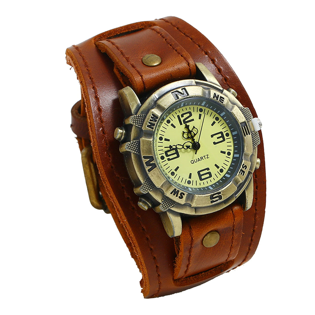 Mens Retro Steampunk Watch Genuine Leather – industrial look