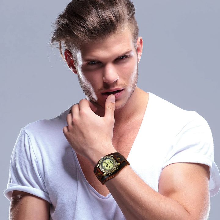 Mens Retro Steampunk Watch Genuine Leather – retro aesthetic