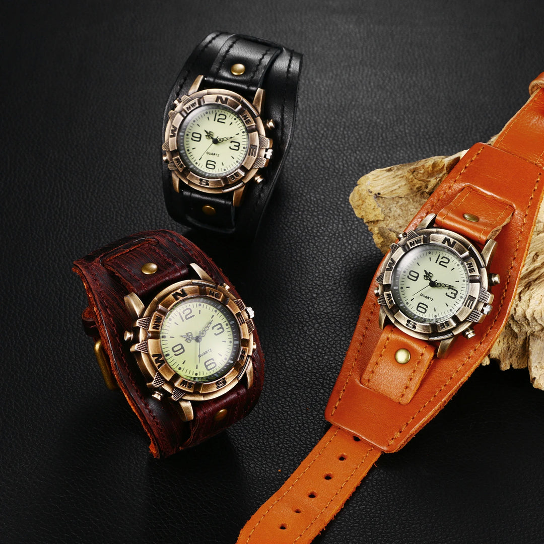 Mens Retro Steampunk Watch Genuine Leather – timeless fashion