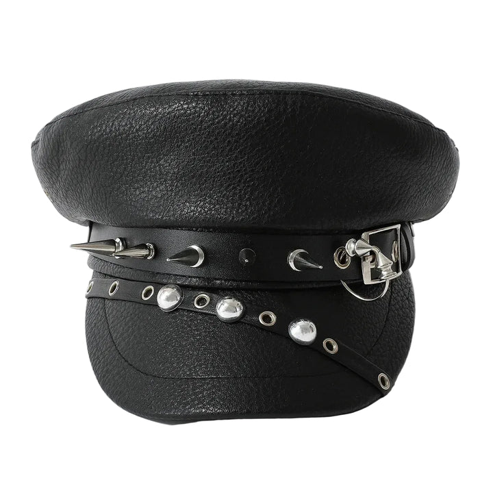 Military Steampunk Leather Hat With Rivets