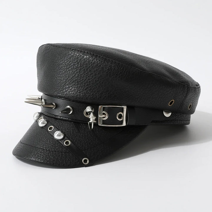 Military Steampunk Leather Hat With Rivets – industrial style