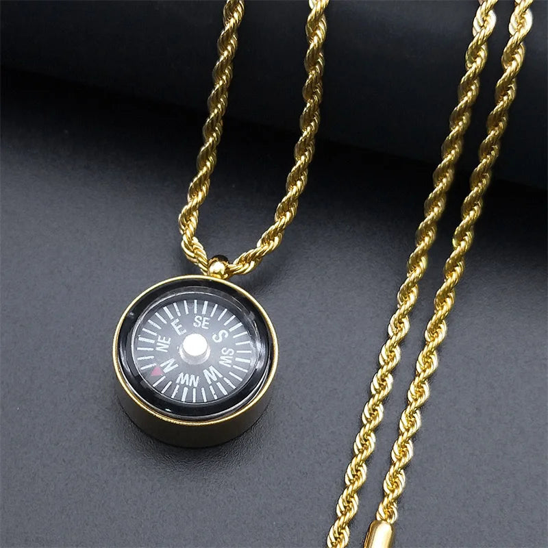 Mini Steampunk Compass Pendant Gold