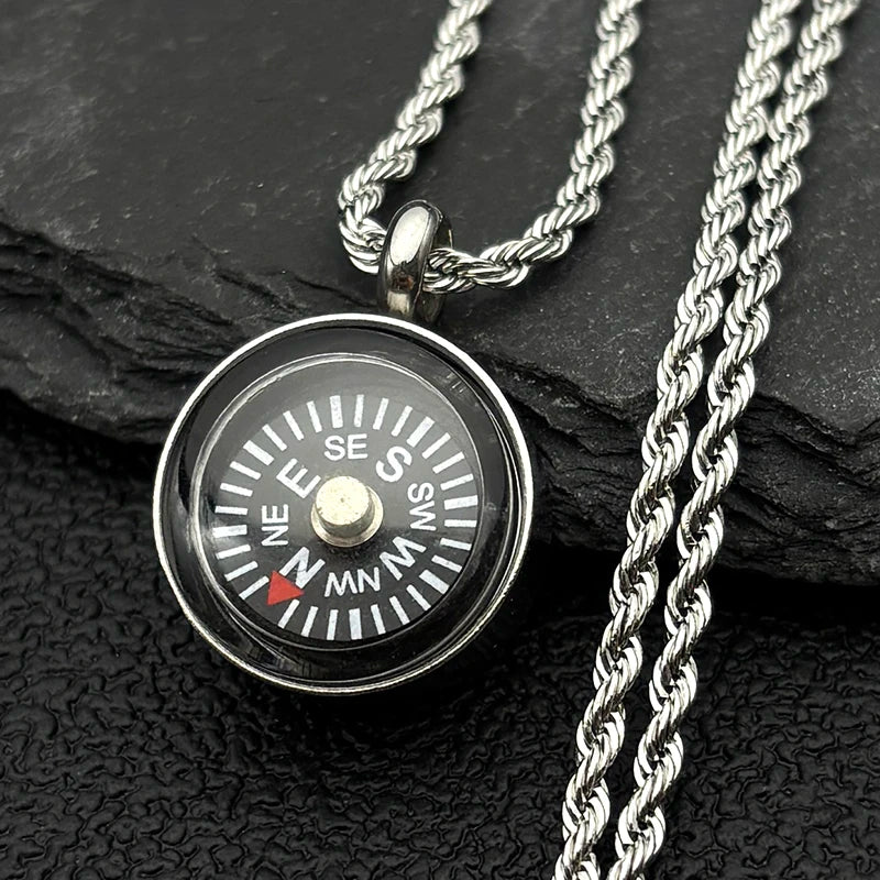 Mini Steampunk Compass Pendant Silver