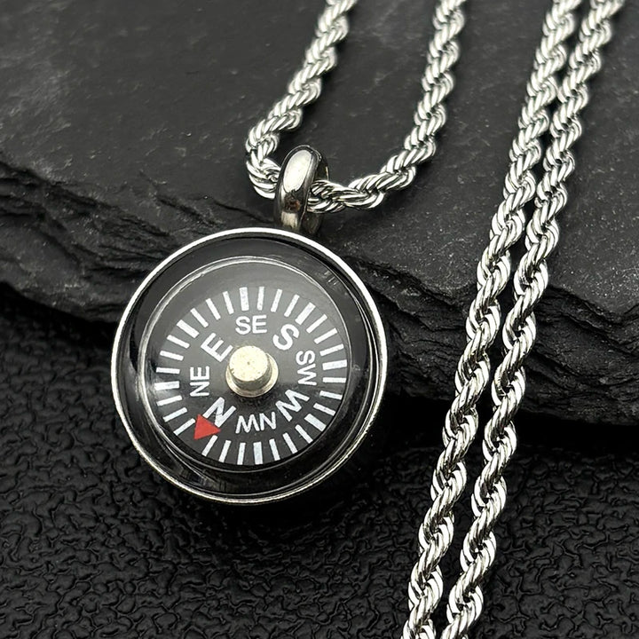 Mini Steampunk Compass Pendant Silver