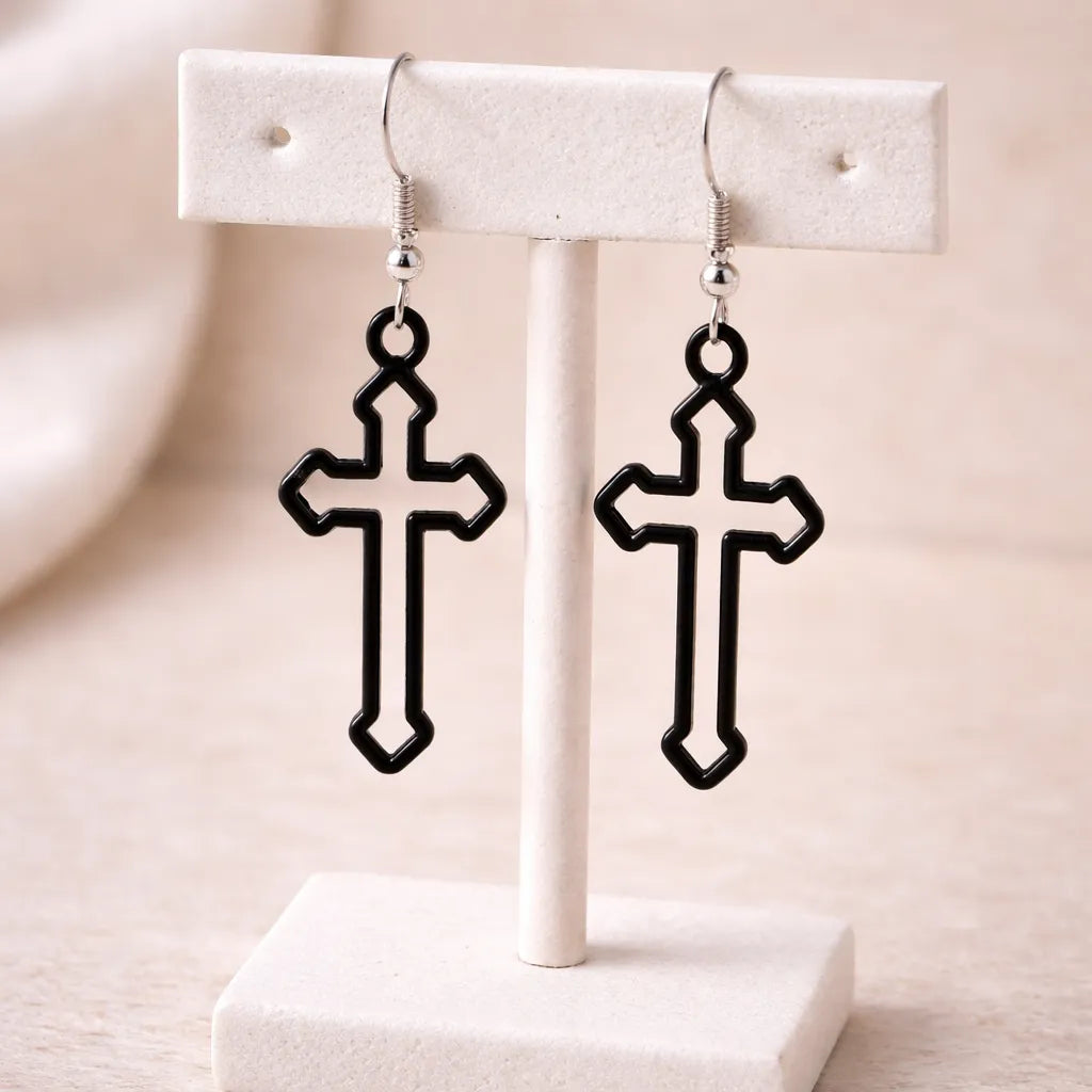 Minimalist Cross Steampunk Earrings
