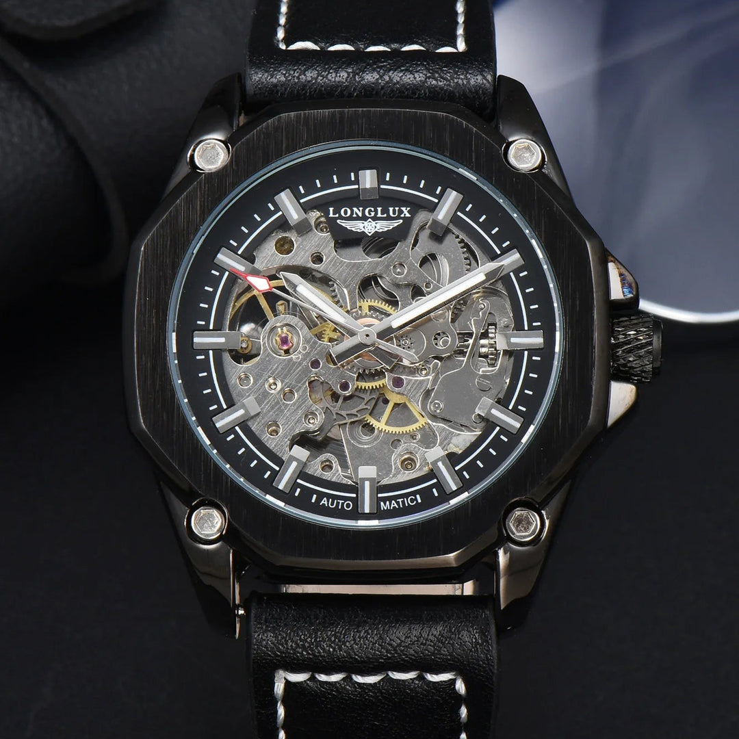 Minimalist Octagonal Steampunk Wristwatch Black