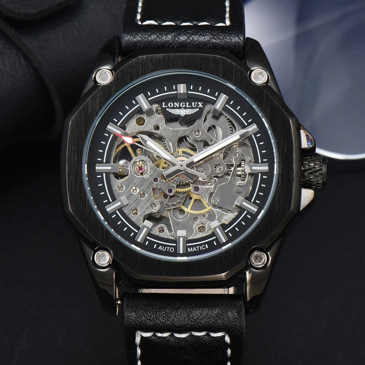 Minimalist Octagonal Steampunk Wristwatch Black