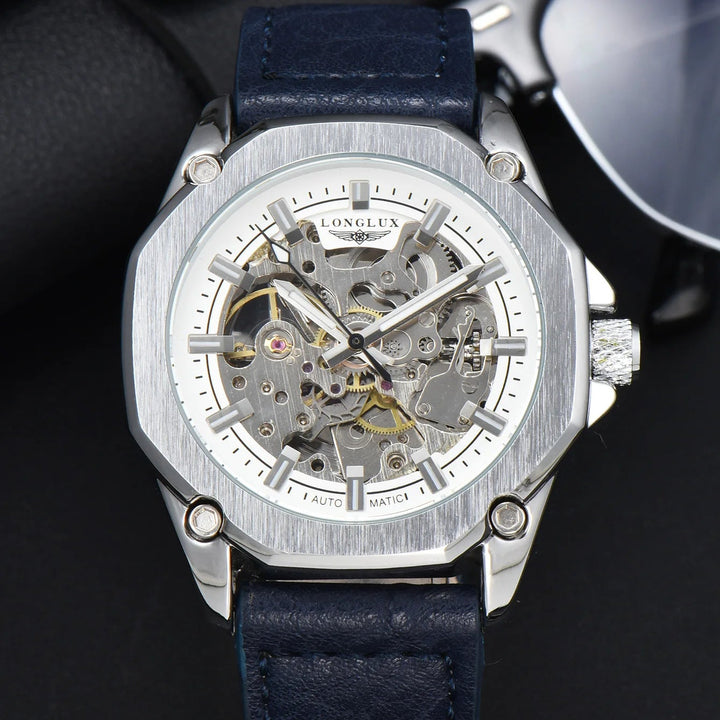 Minimalist Octagonal Steampunk Wristwatch Blue