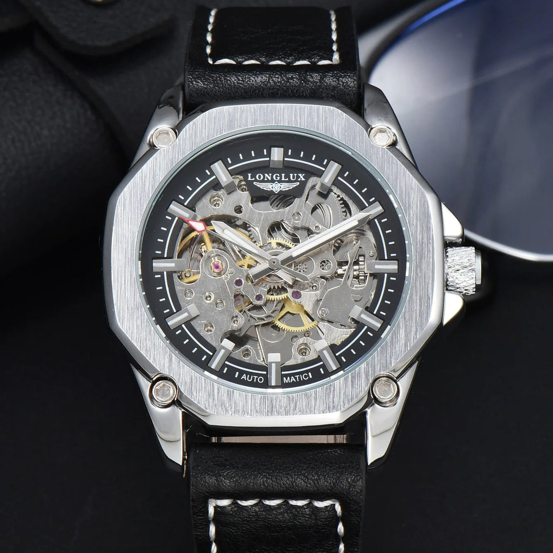 Minimalist Octagonal Steampunk Wristwatch White Black 