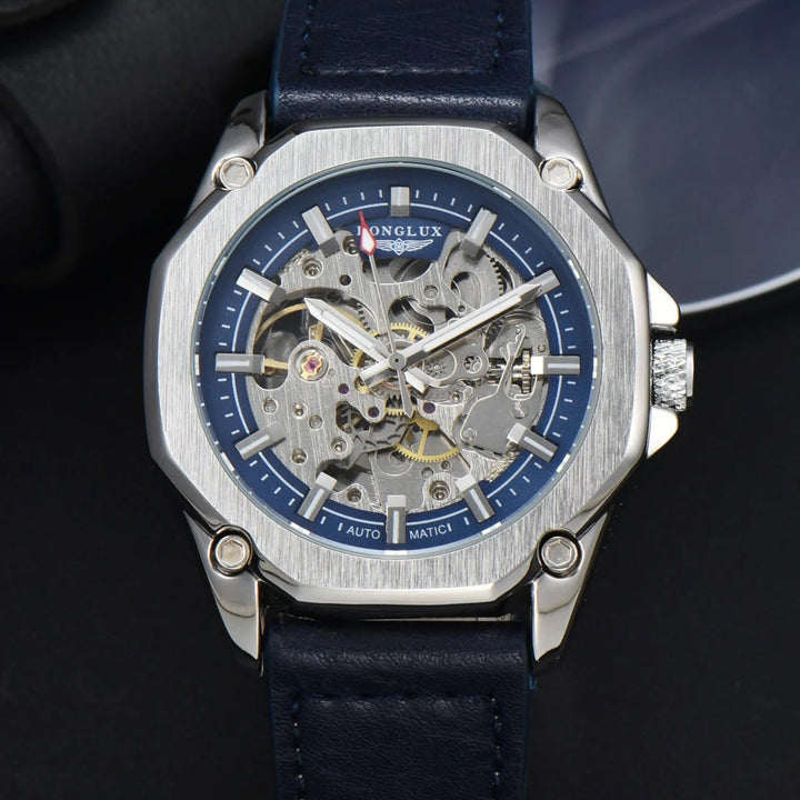 Minimalist Octagonal Steampunk Wristwatch White Blue