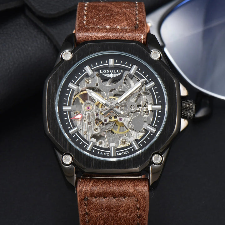 Minimalist Octagonal Steampunk Wristwatch White Brown