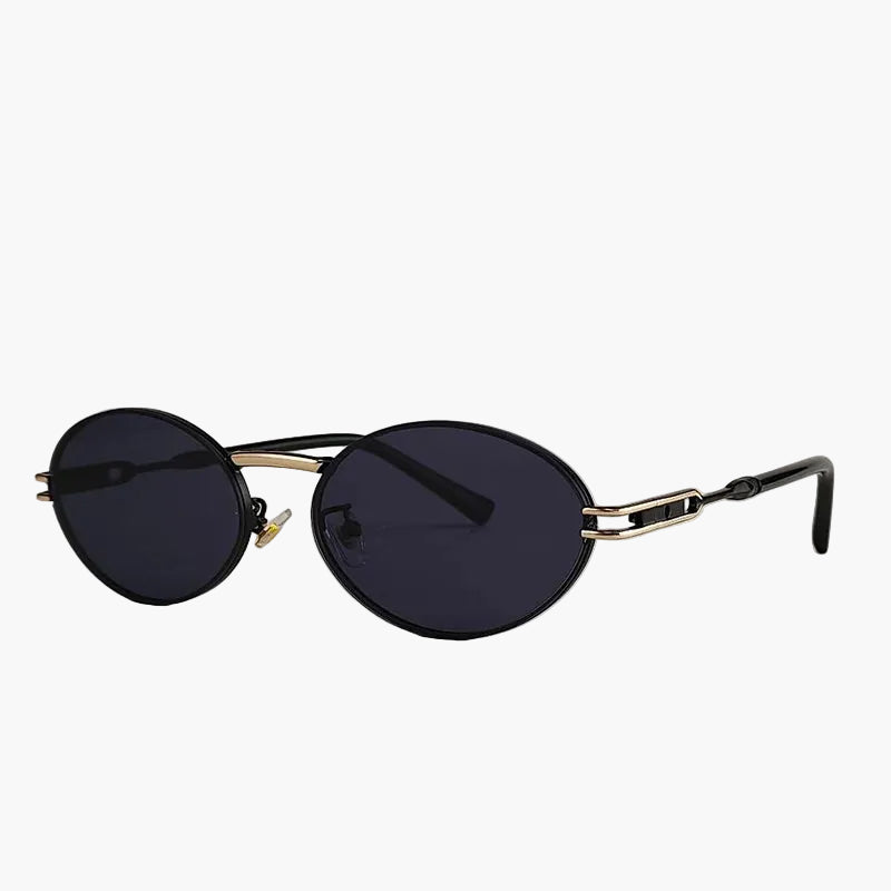 Minimalist Oval Steampunk Sunglasses Black