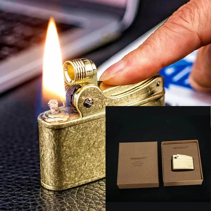 Minimalist Rectangular Steampunk Lighter Gold