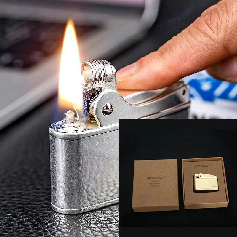 Minimalist Rectangular Steampunk Lighter Silver