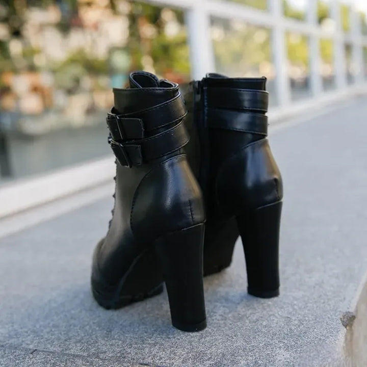 Minimalist Steampunk Ankle Boots with Buckles Back