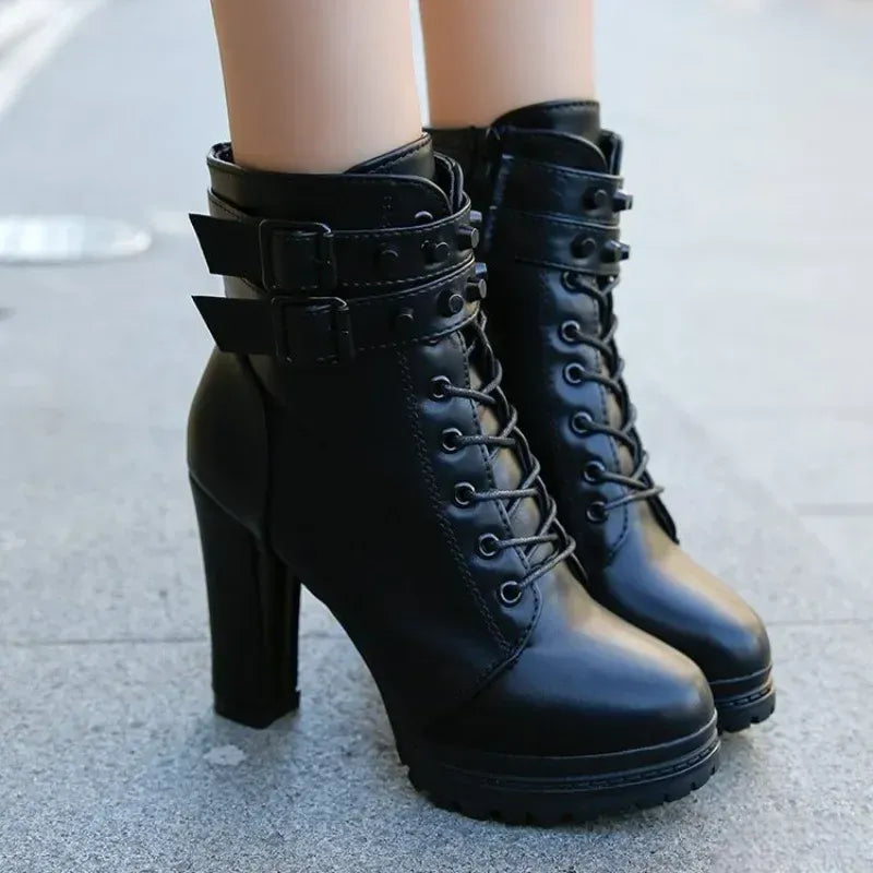 Minimalist Steampunk Ankle Boots with Buckles Black