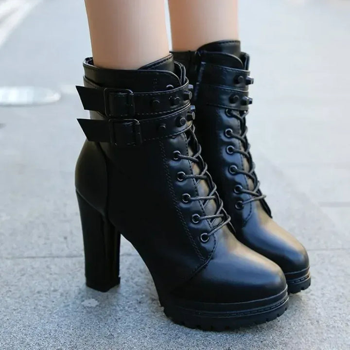 Minimalist Steampunk Ankle Boots with Buckles Black