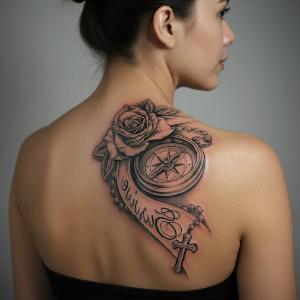 Minimalist Steampunk Compass Tattoo
