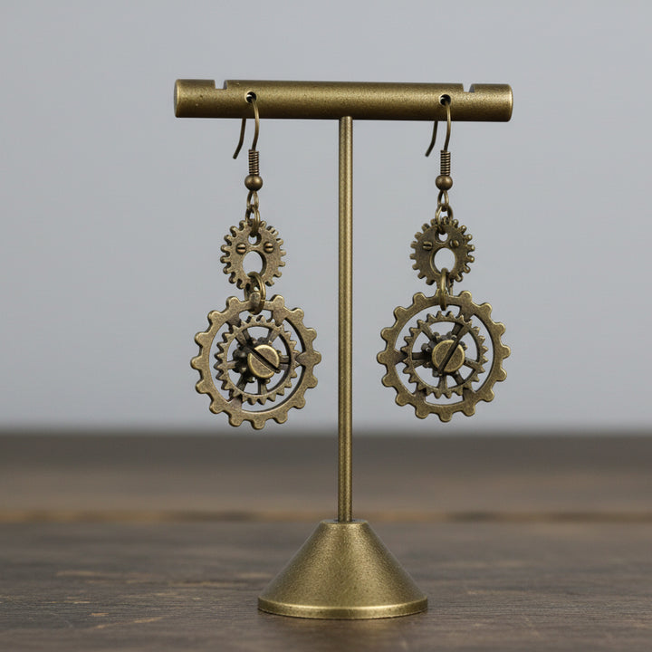 Minimalist Steampunk Gear Earrings
