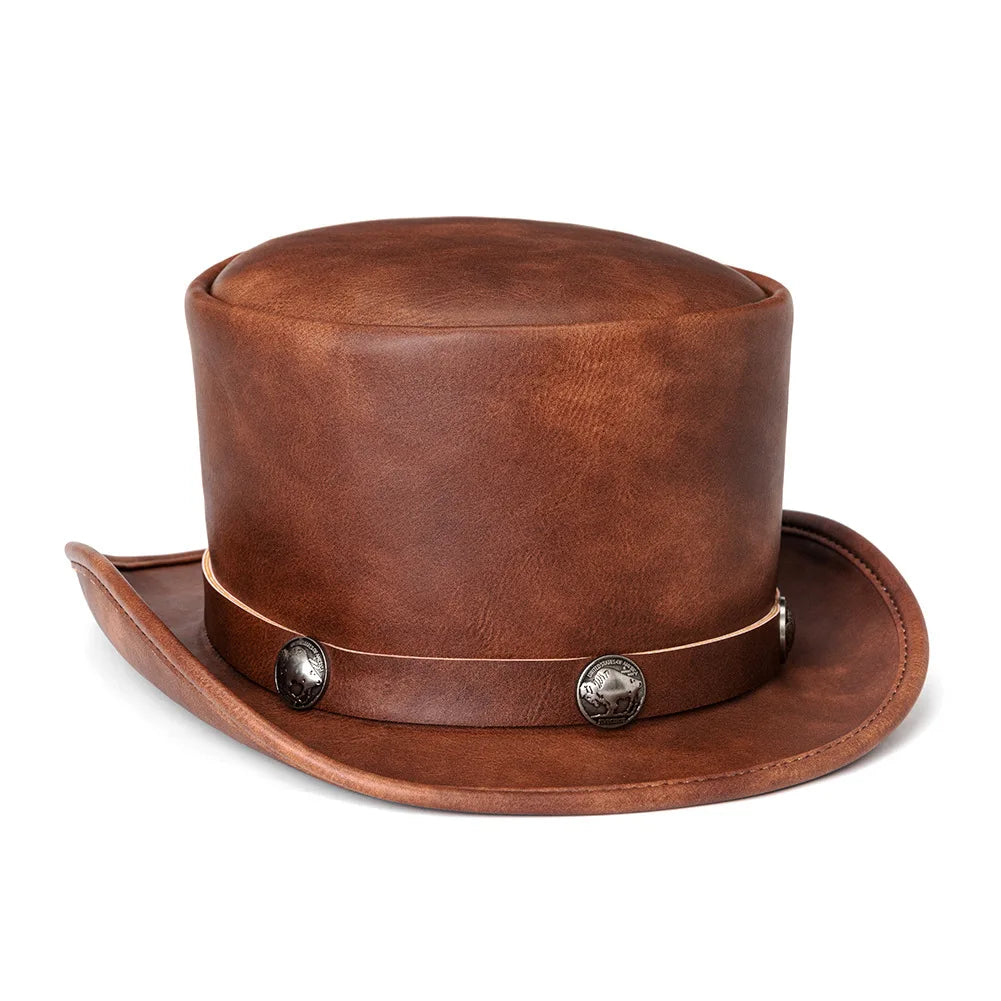 Minimalist Steampunk Leather Hat Auburn