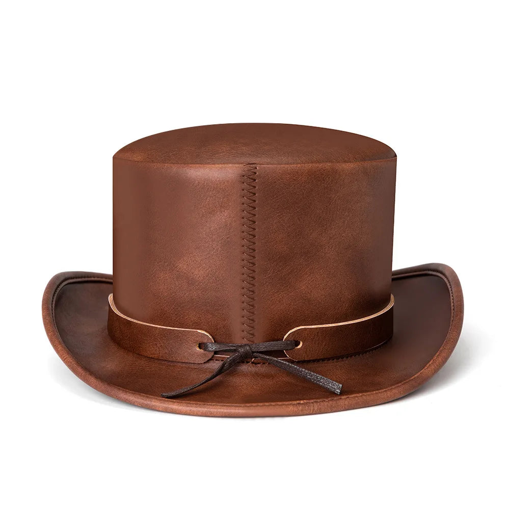 Minimalist Steampunk Leather Hat Back