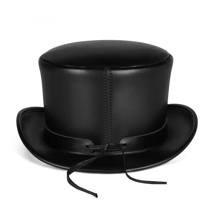 Minimalist Steampunk Leather Hat Back Black