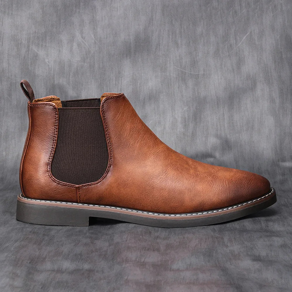 Minimalist men's steampunk leather ankle boots bold