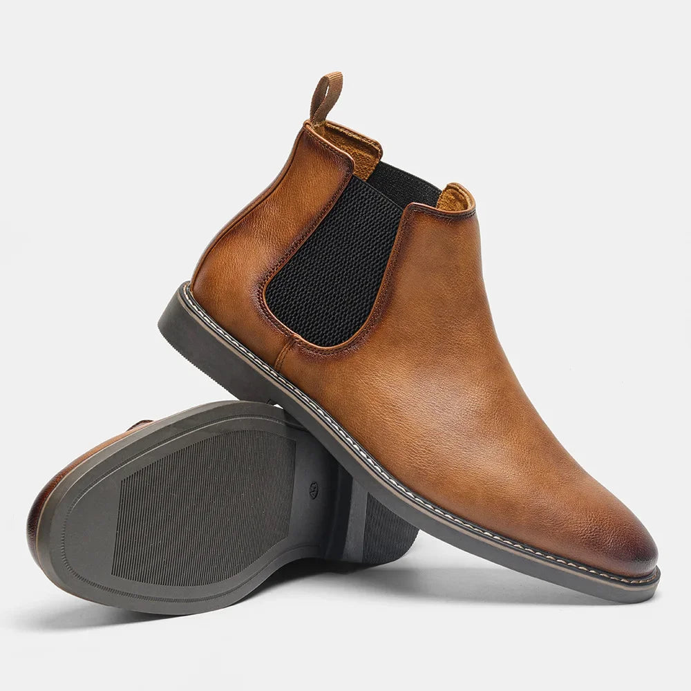 Minimalist men's steampunk leather ankle boots classic