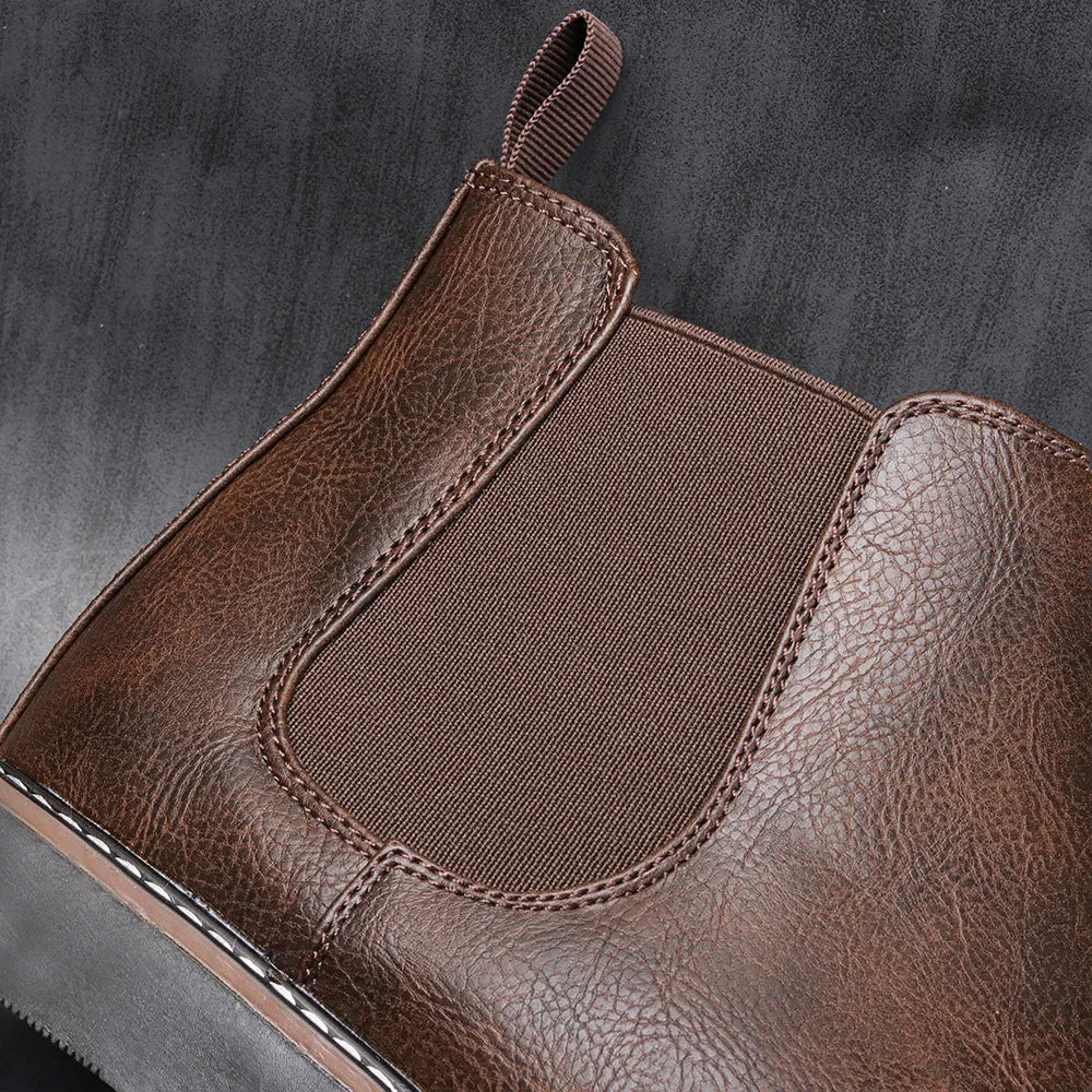 Minimalist men's steampunk leather ankle boots fashionable