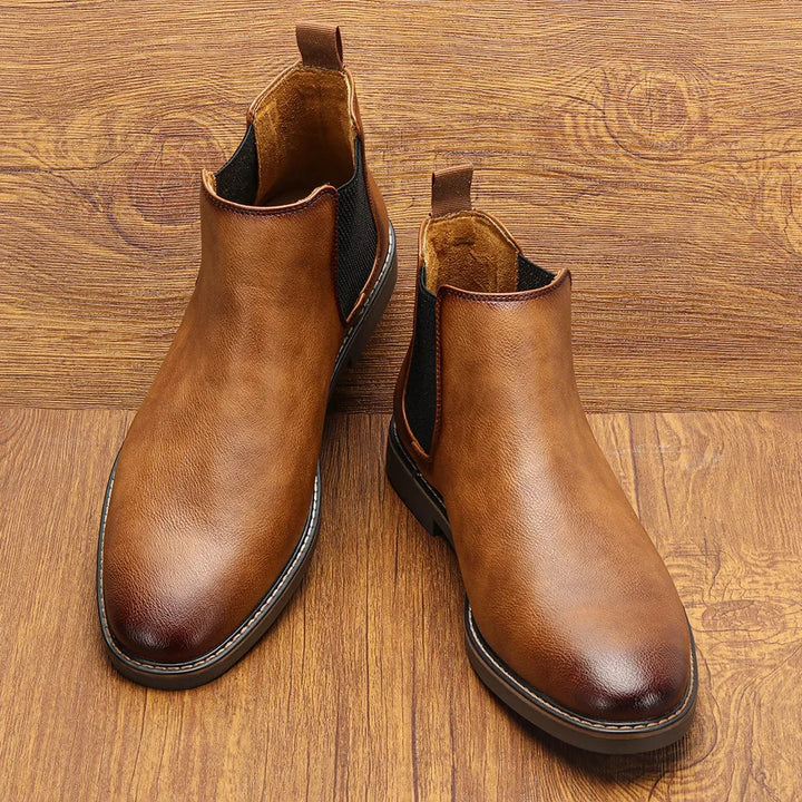 Minimalist men's steampunk leather ankle boots refined