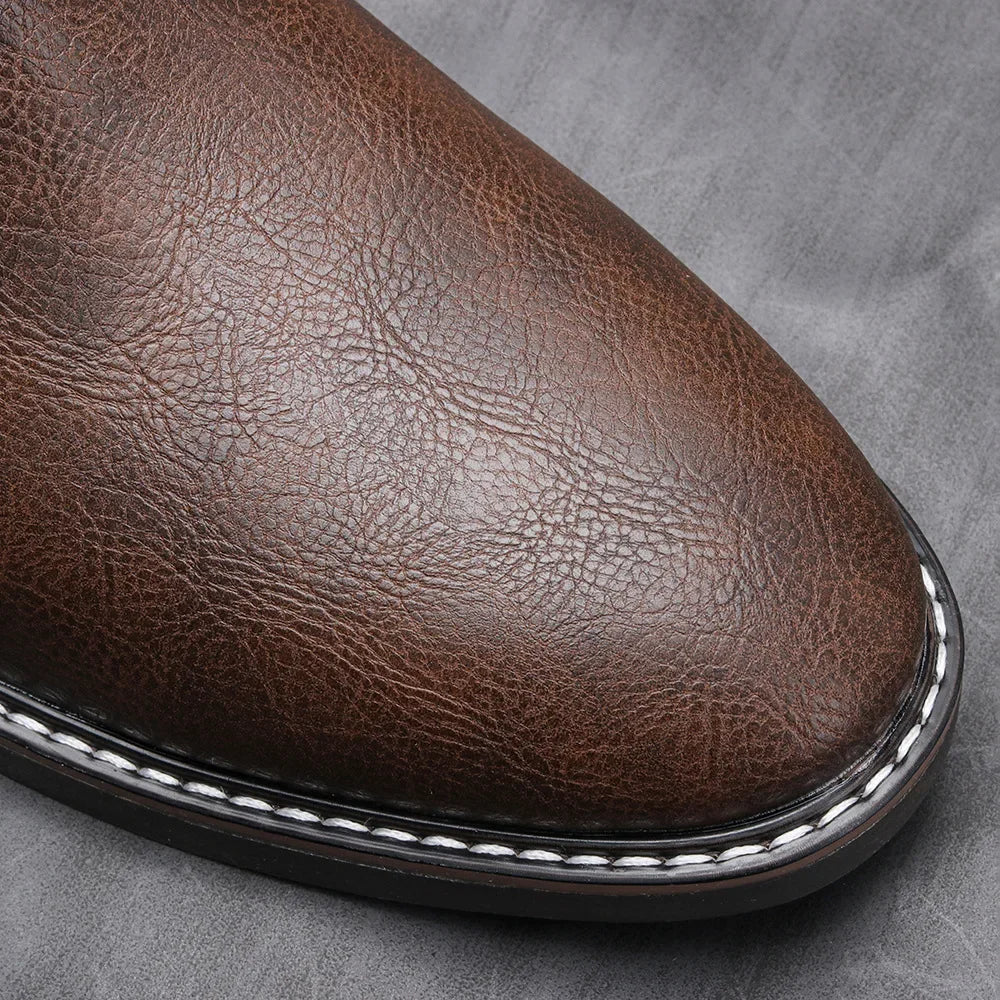 Minimalist men's steampunk leather ankle boots rugged