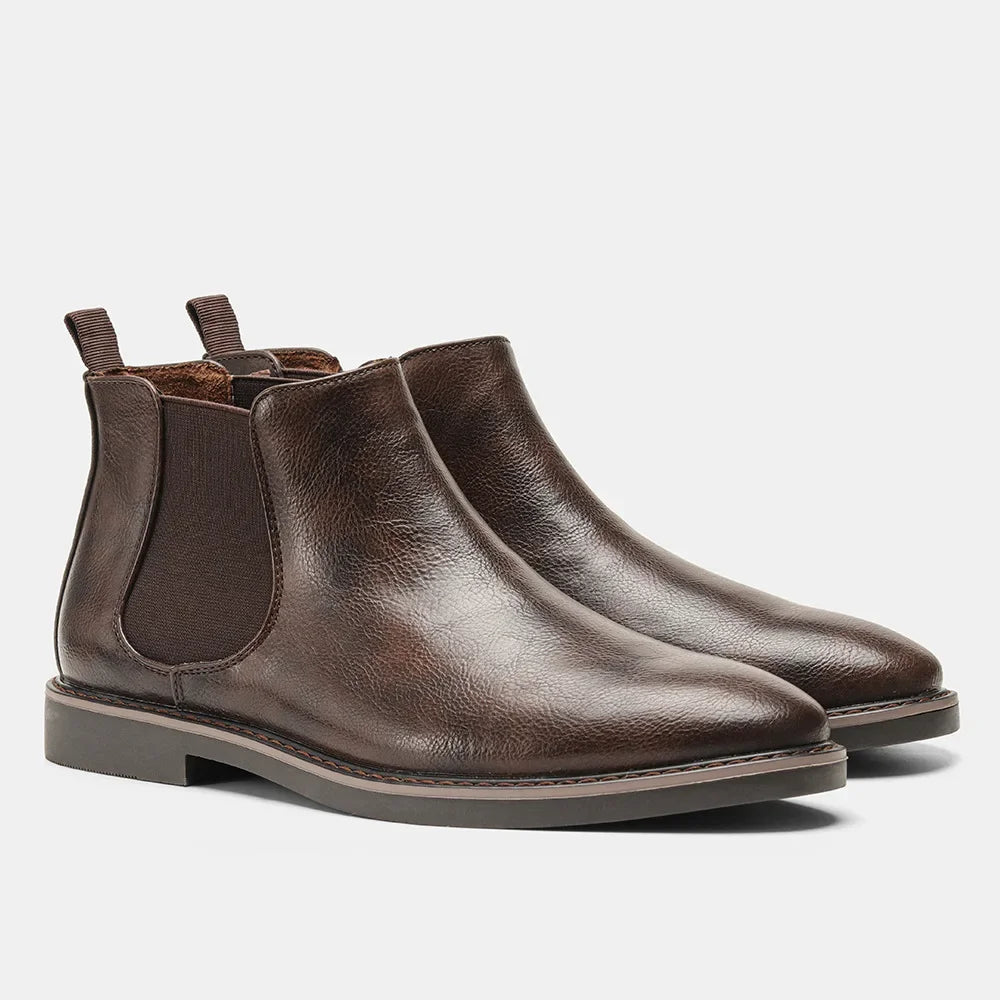 Minimalist men's steampunk leather ankle boots sleek