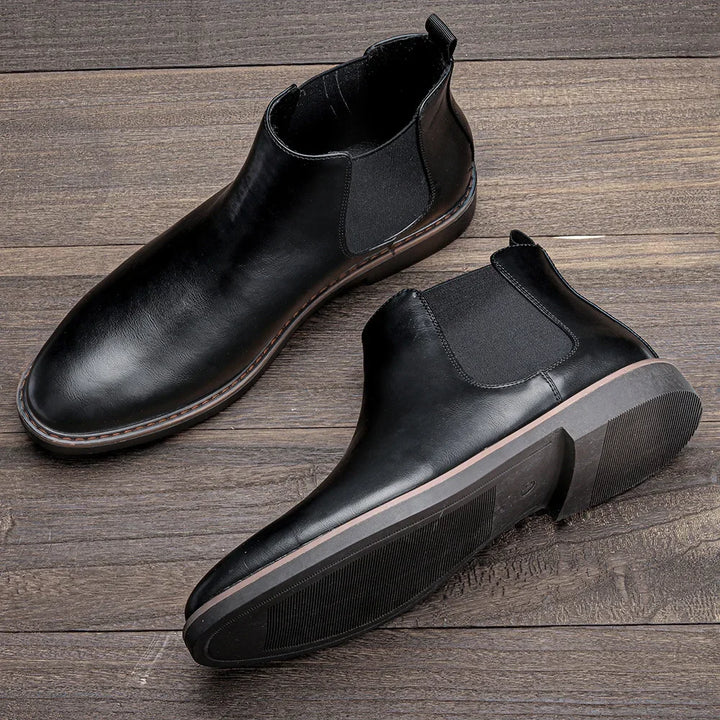 Minimalist men's steampunk leather ankle boots stylish