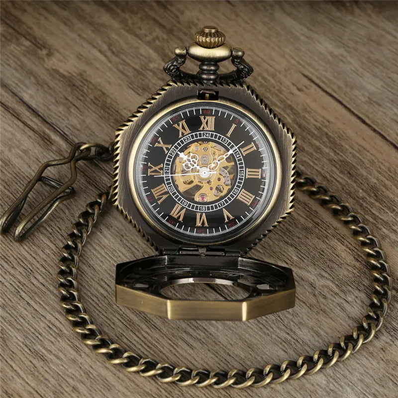 Octagonal Steampunk Pocket Watch mechanical