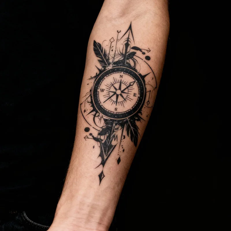 Original Steampunk Feather Compass Tattoo