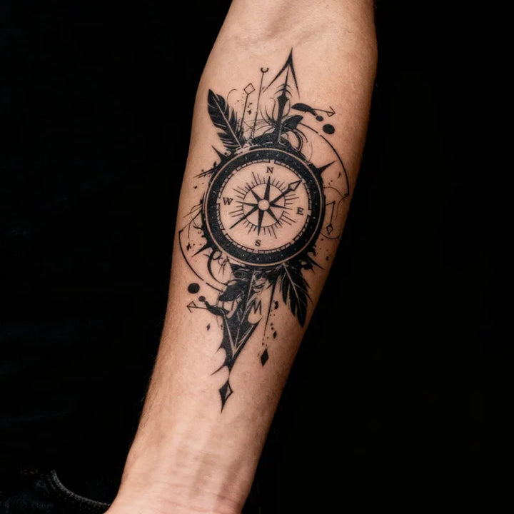 Original Steampunk Feather Compass Tattoo