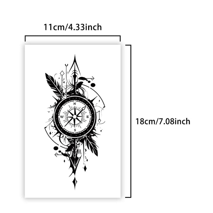 Original Steampunk Feather Compass Tattoo elegant