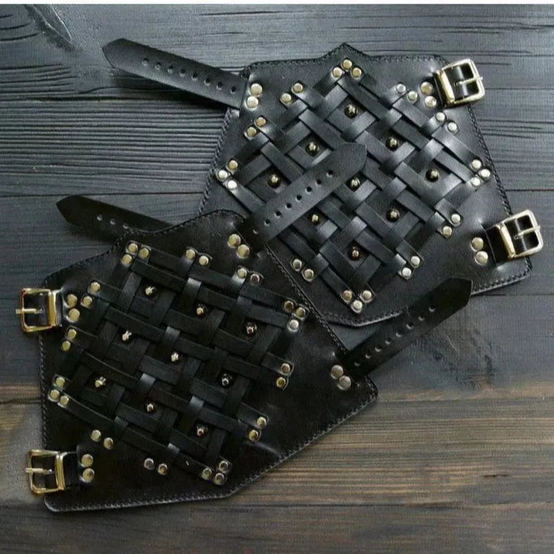 Pair Of Adjustable Leather Steampunk Armbands chic