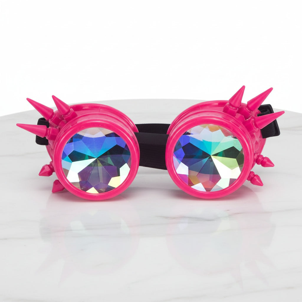 Pink Steampunk Goggles With Rainbow-Colored Glasses Lenses