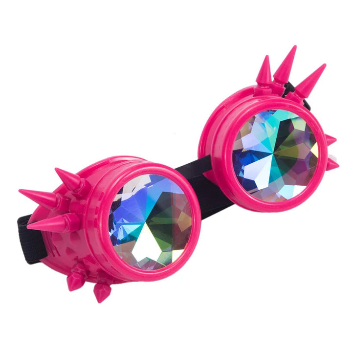 Pink Steampunk Goggles With Rainbow-Colored Glasses Lenses chic