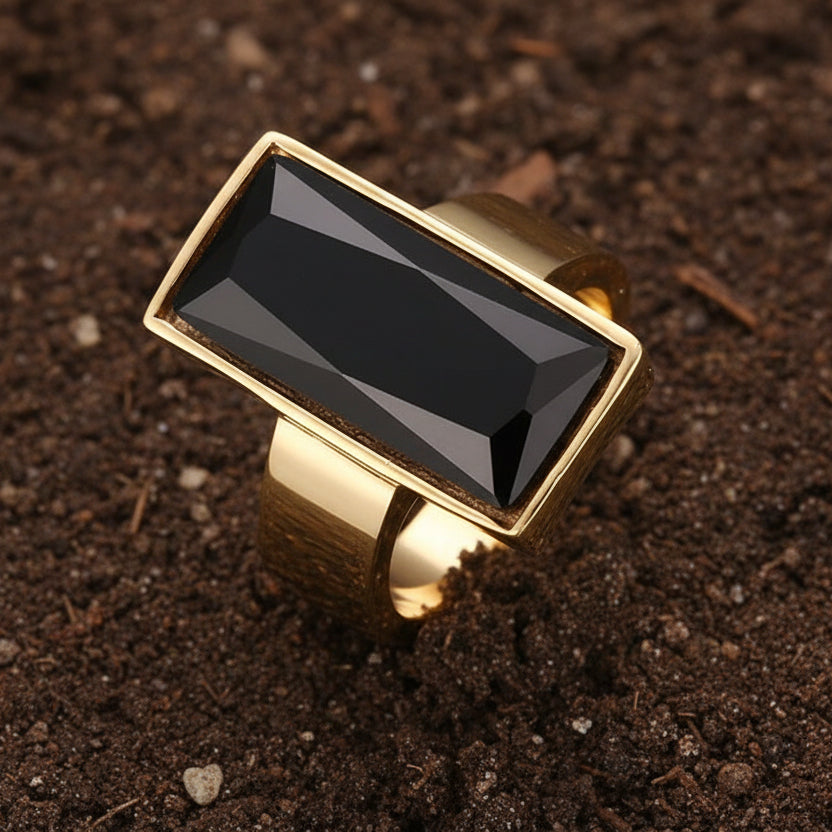 Polished Gold Steampunk Ring With Stone
