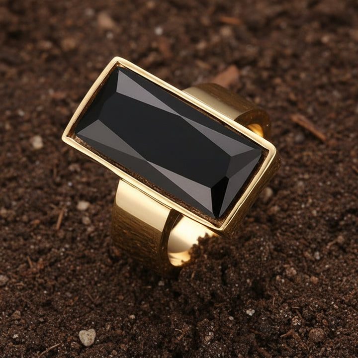Polished Gold Steampunk Ring With Stone