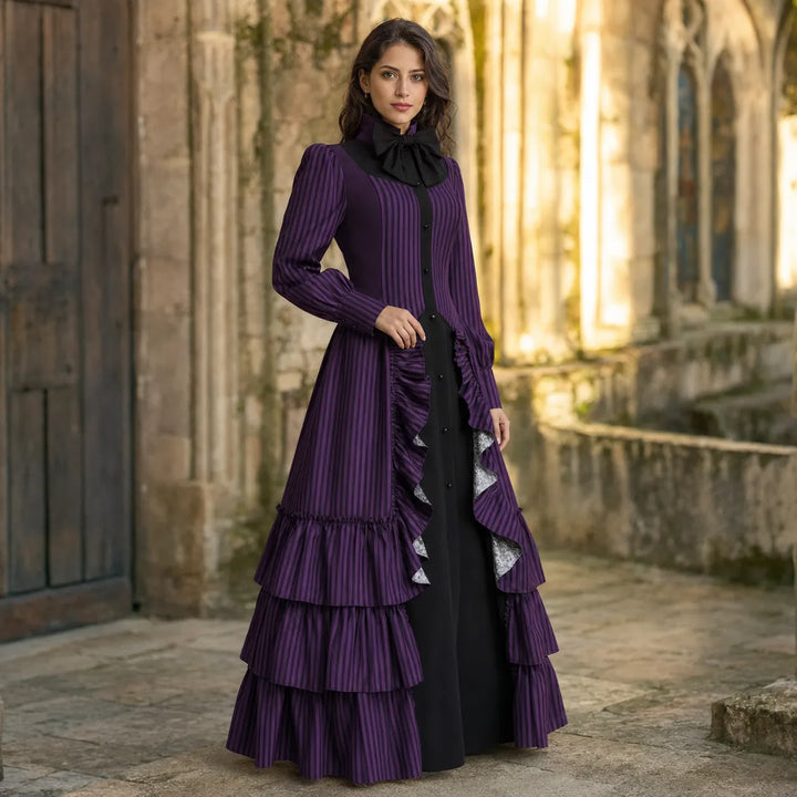 Purple Striped Maxi Steampunk Coat