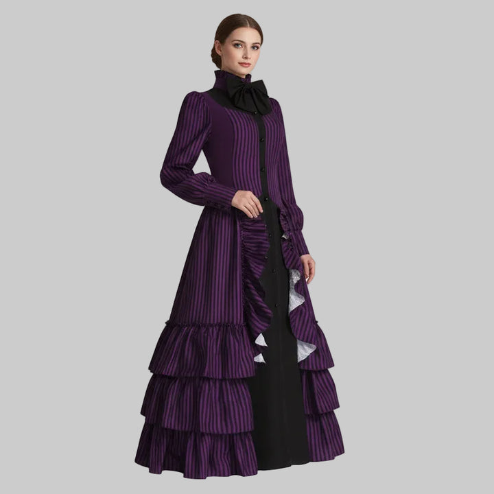 Purple Striped Maxi Steampunk Coat