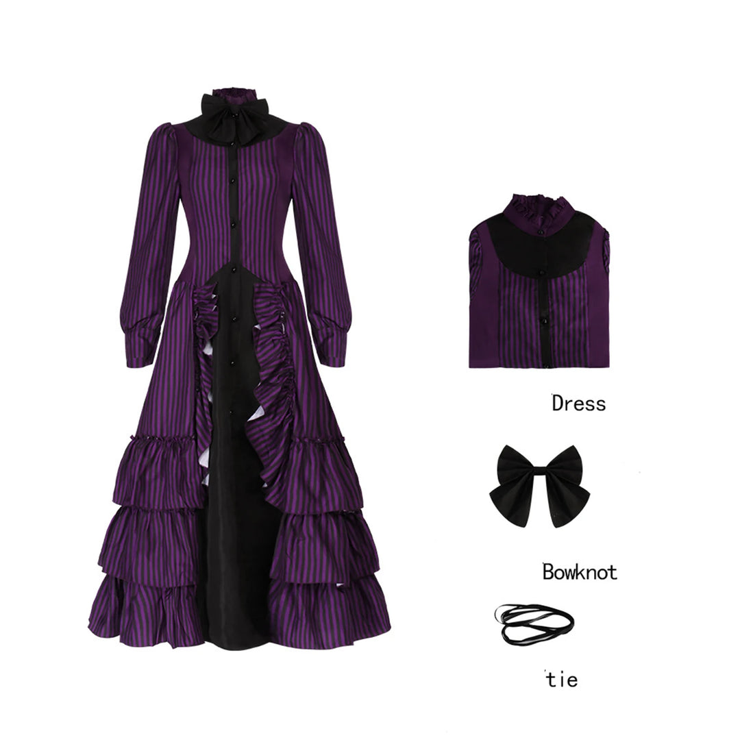 Purple Striped Maxi Steampunk Coat stylish