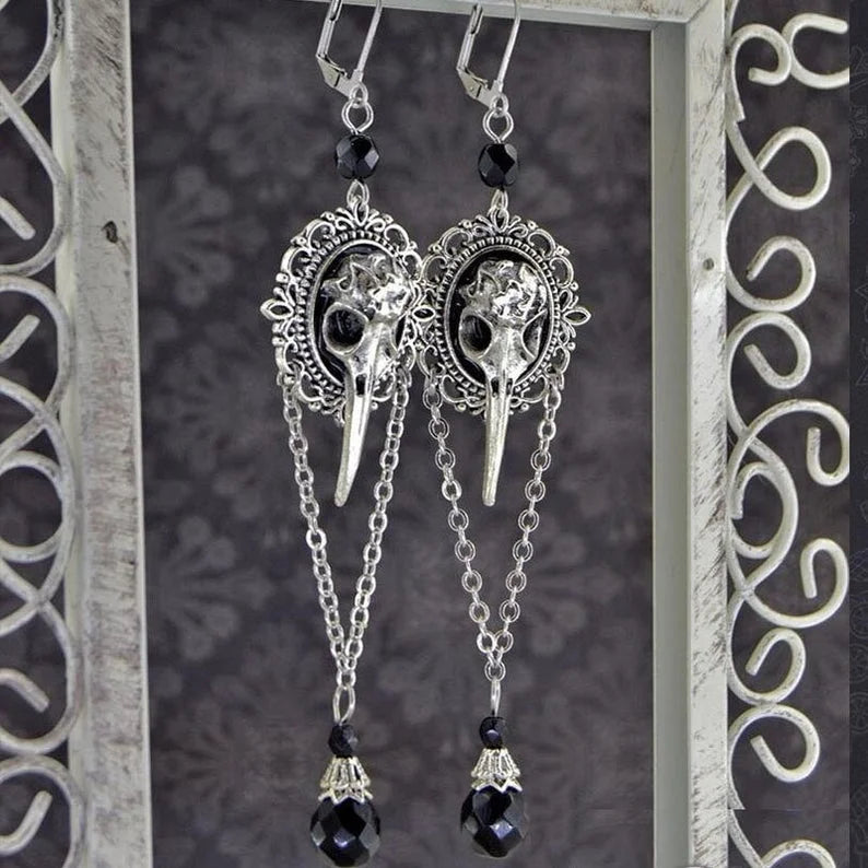 Raven Skull Dangle Earrings Steampunk chic