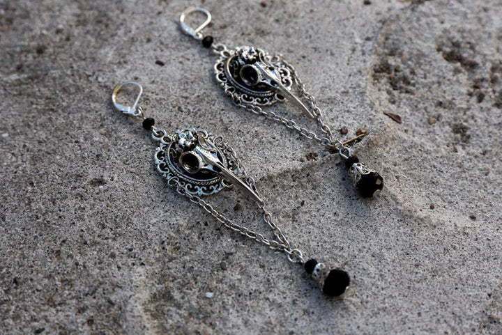 Raven Skull Dangle Earrings Steampunk elegant