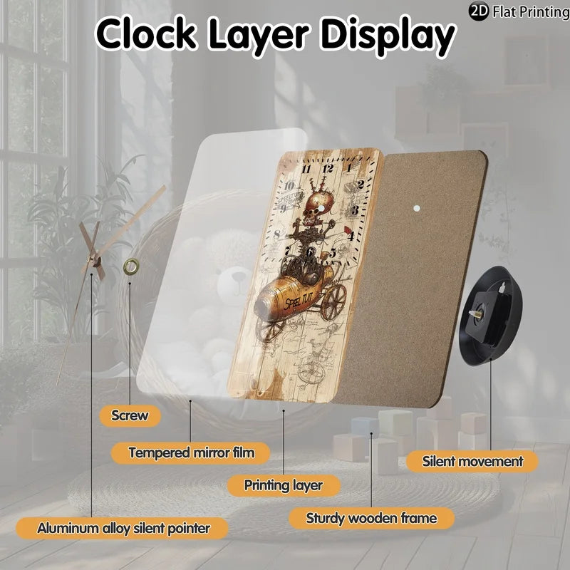 Rectangular Wooden Steampunk Clock chic